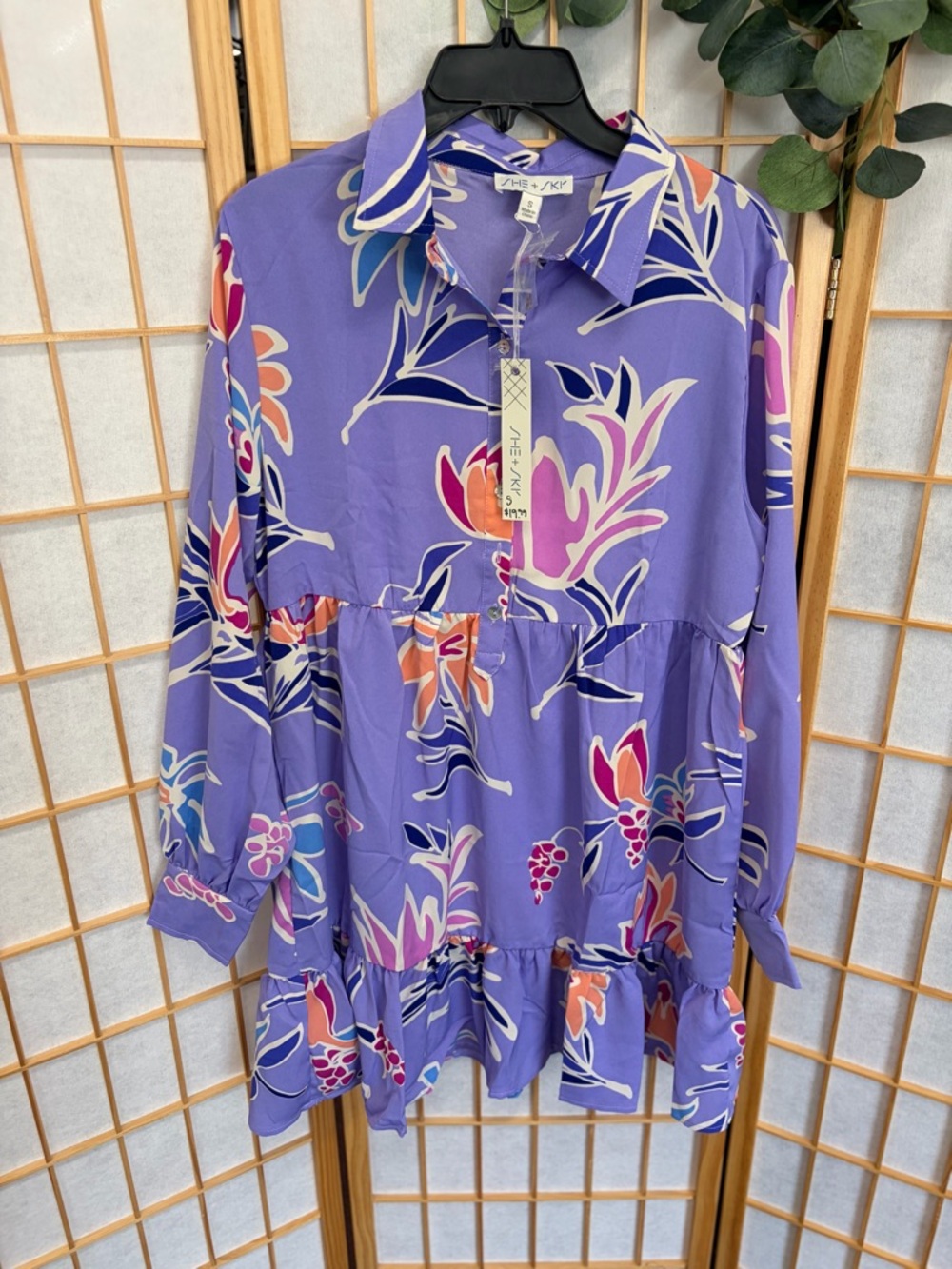 She and Sky Lavender Floral Tiered Midi Dress